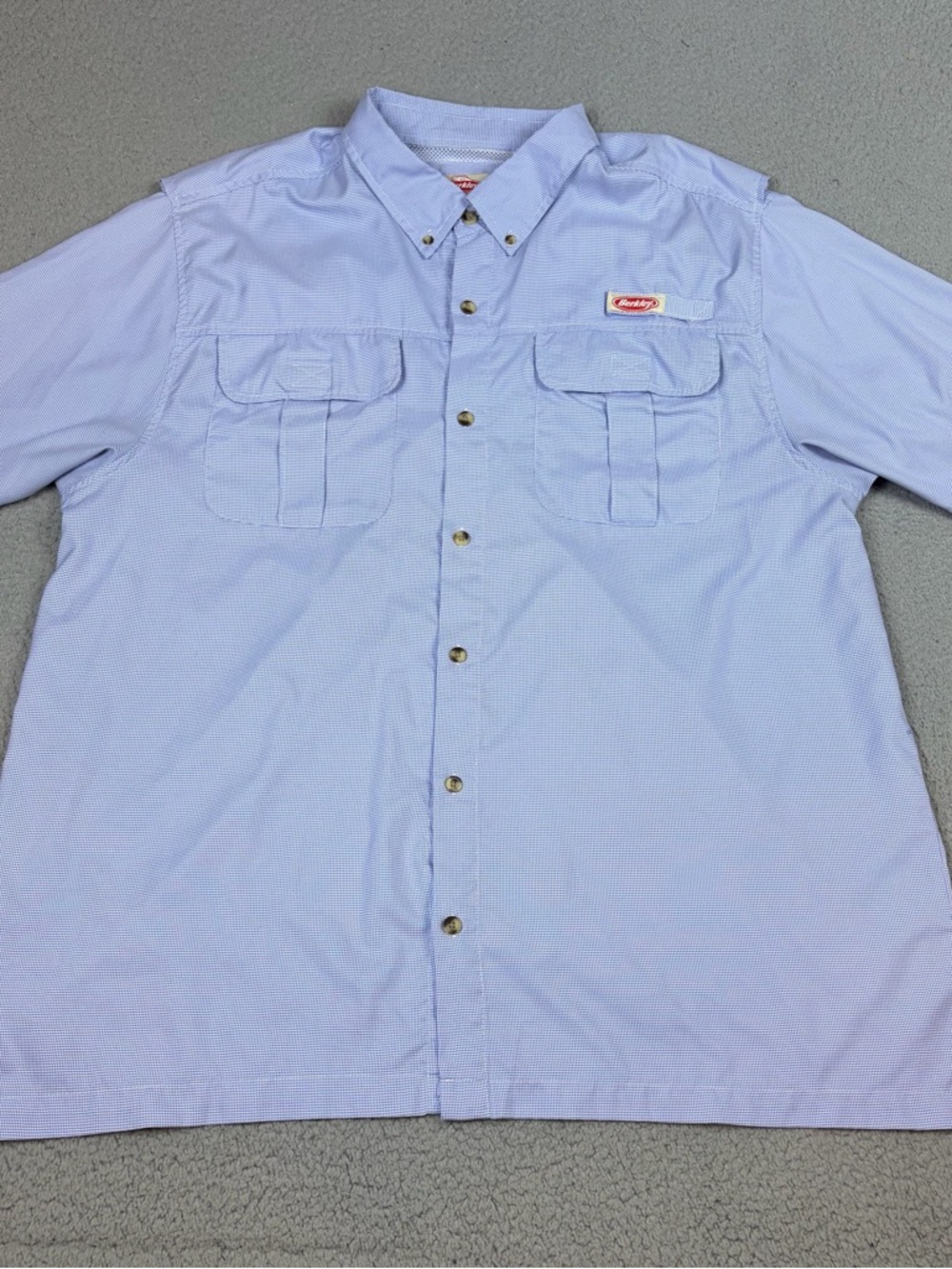 Berkley Fishing Shirt Men's 2XL Blue Check Button-Down Short-Sleeve Vented